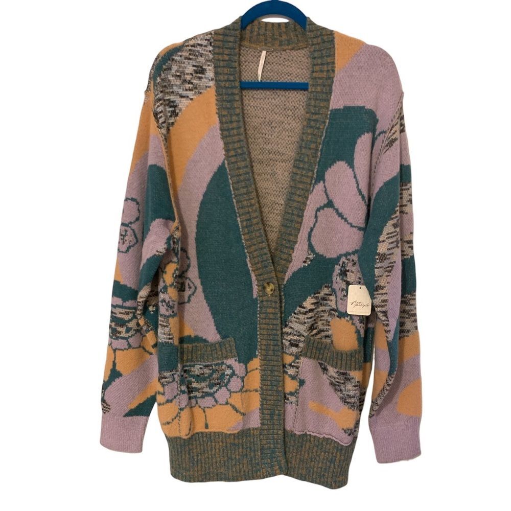 NWT Free People August Cardi Cardigan in Lavender Orchid Teal Combo. Size Small - Picture 7 of 11